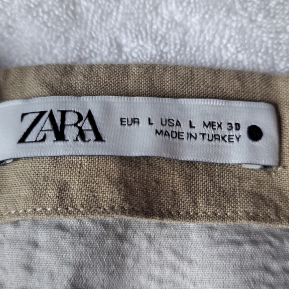 Zara 100% Linen Mini Skirt Nude Chain  Decor Side Zipper Back L - Picture 3 of 11